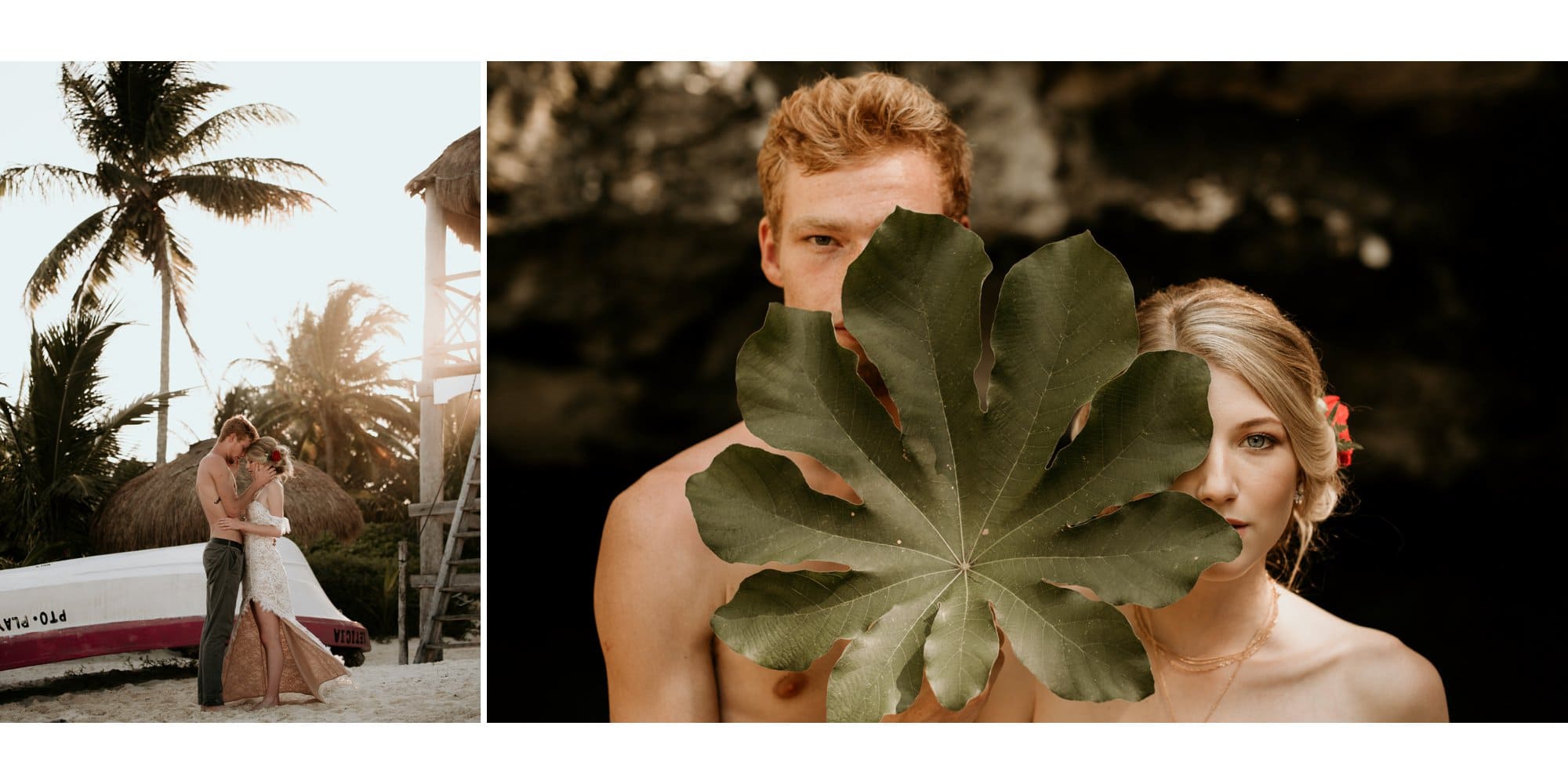 Married couple embracing in Tulum, Mexico