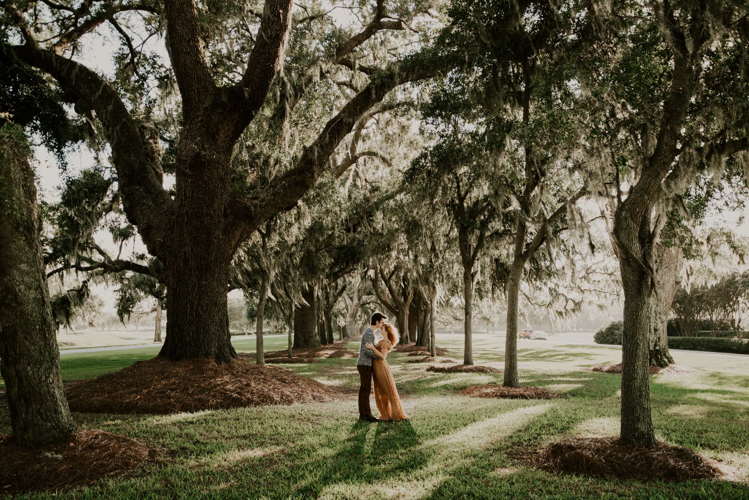 Couple under the mossy oaks St Simon