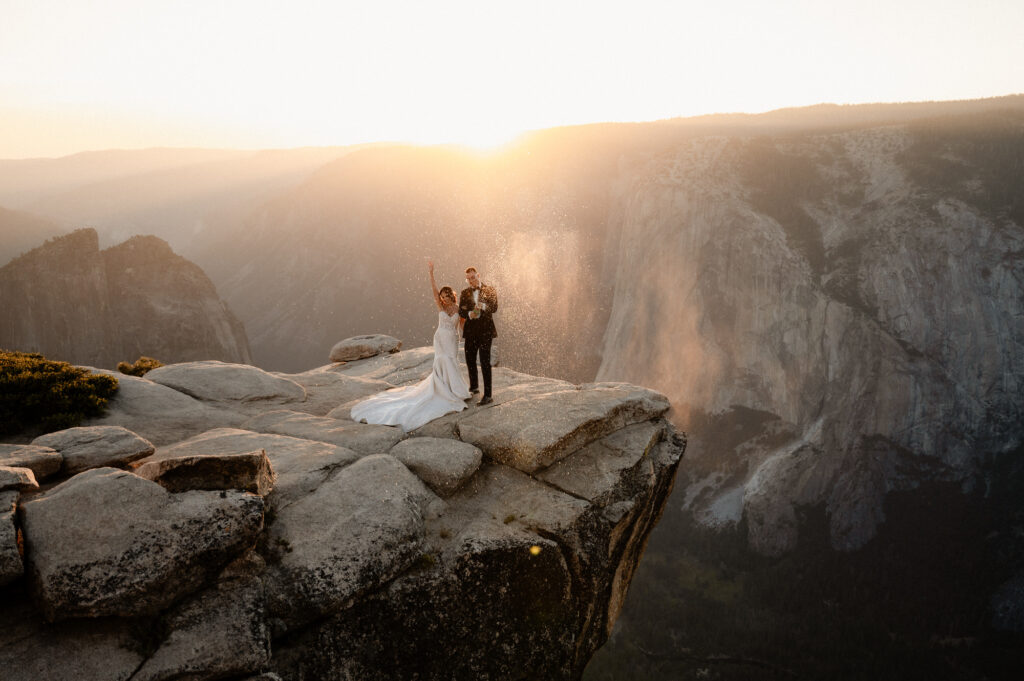 bride and groom eloping in Yosemite National Park at Glacier Point