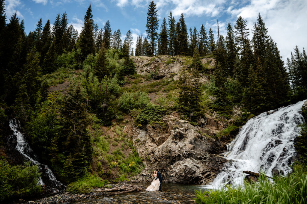 crested butte elopement wedding at a waterfall