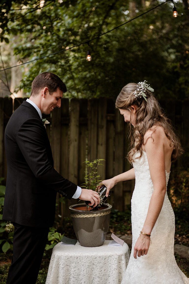 watering tree during commitment ceremony