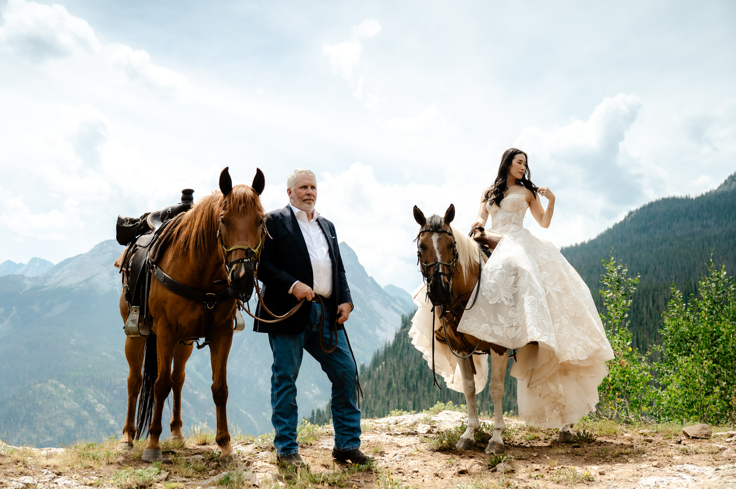 bride and groom on a horse