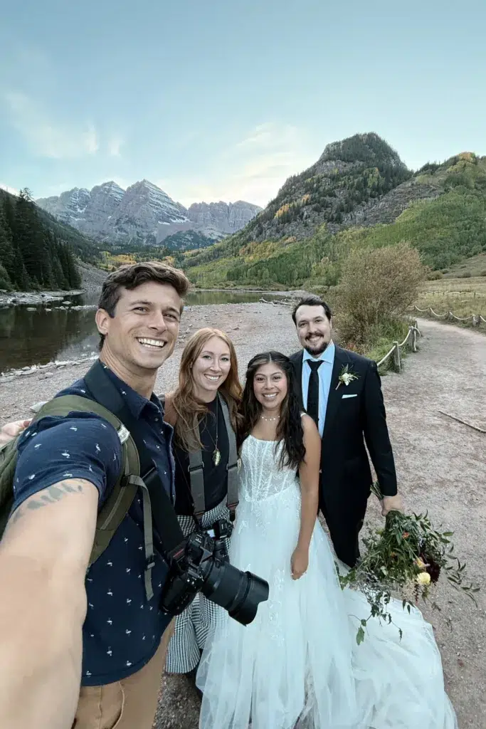 Maroon Bells wedding photographers and videographers, Authentic Collective, with a bride and groom