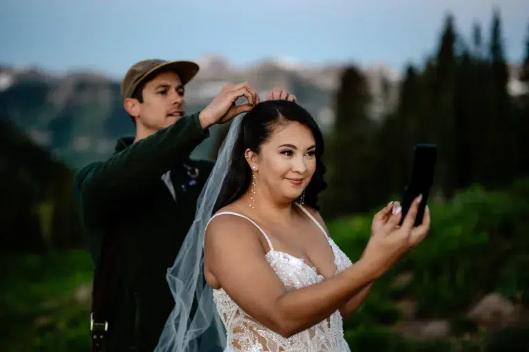 bride getting ready for her elopement
